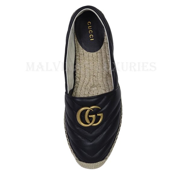 GUCCI SHOES FLATS MARMONT DOUBLE GG LEATHER ESPADRILLE sz 37 US 7 - Picture 9 of 15